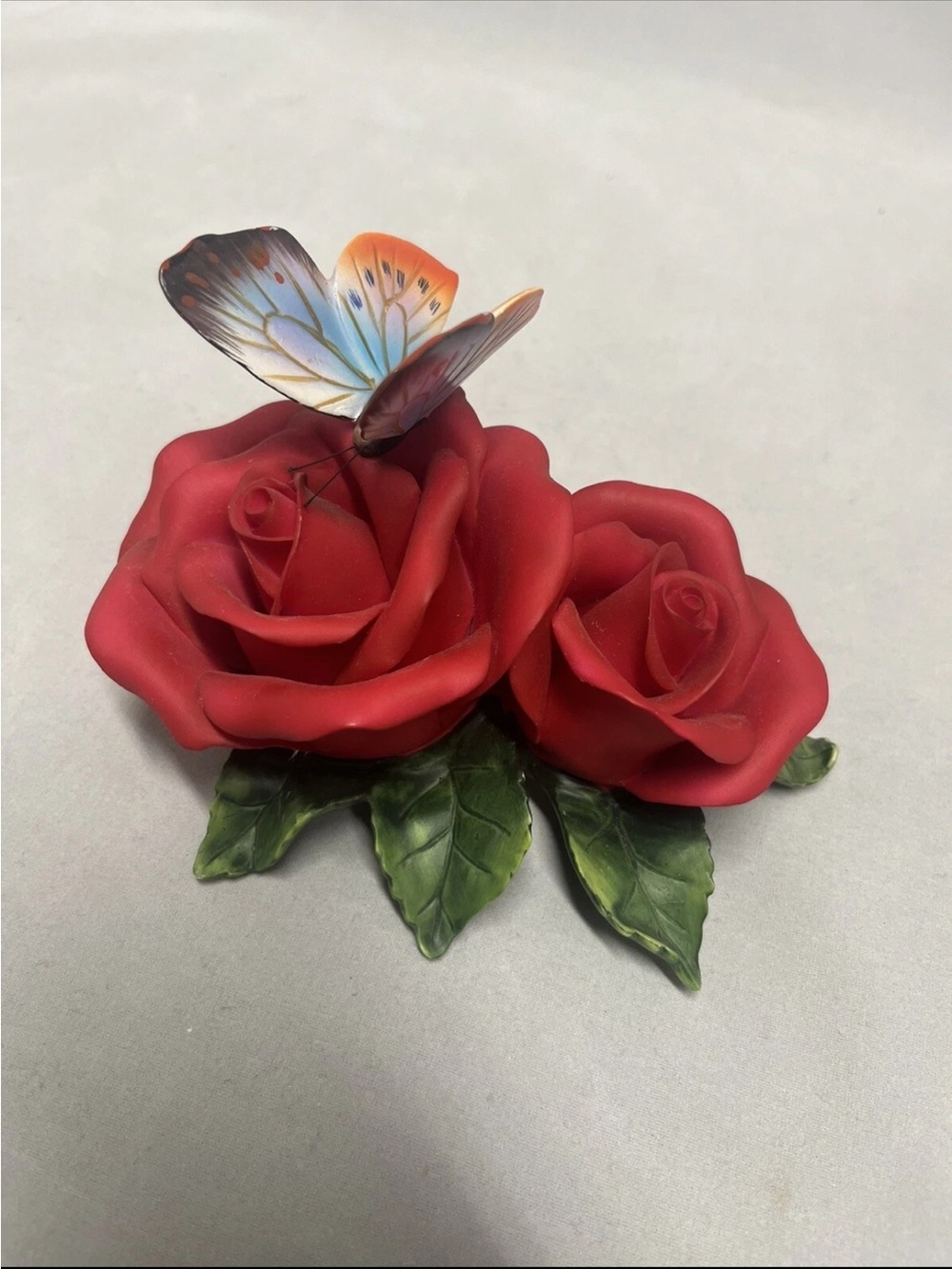Classic Treasures Porcelain Collectable Red Roses with Butterfly
